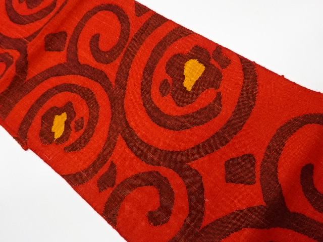 JAPANESE KIMONO / VINTAGE NAGOYA OBI / MAWATA TSUMUGI / WOVEN FLOWER ARABESQUE